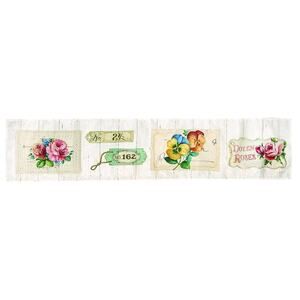 Garden Flower Market Table Runner Topper Dozen Roses Pansies Woven White NEW